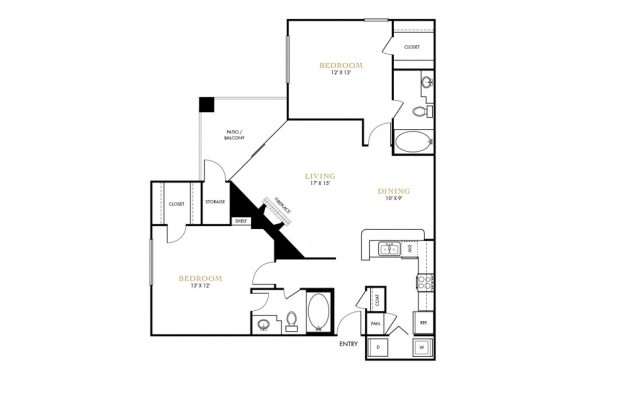 floor plan - 1 bedroom, 1 bath, 996 sq ft at The  Lana