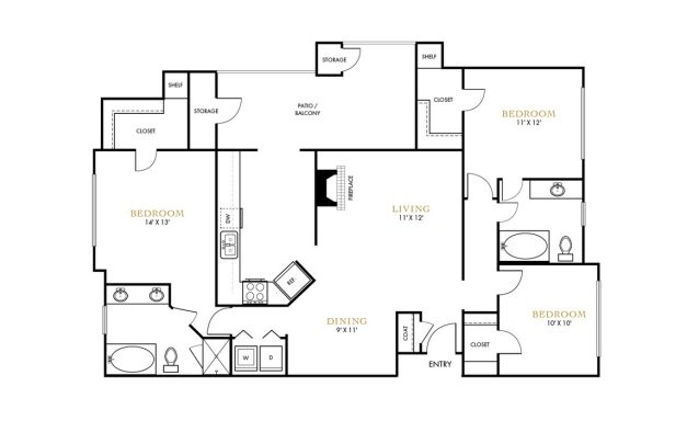 The Lana Floor Plan 3 Bedroom 2 Bath 3 Bed 2 Bath 1384 sqft