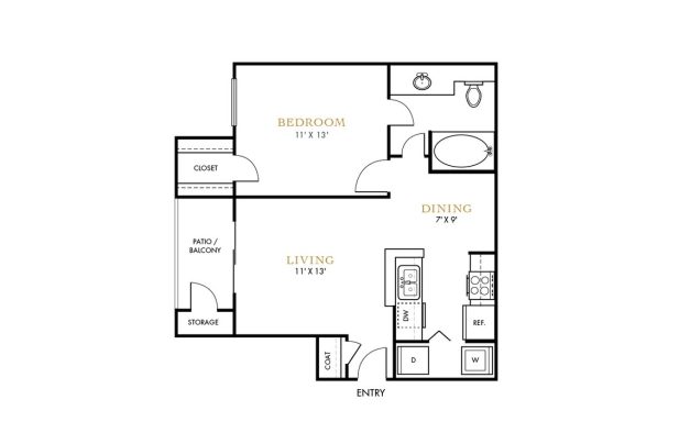 The Lana Floor Plan 1 Bedroom 1 Bath 1 Bed 1 Bath 648 sqft