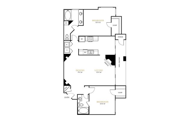 The Lana Floor Plan 2 Bedroom 2 Bath 2 Bed 2 Bath 1069 sqft